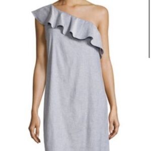 Theory Blue One-Shoulder Ruffled Sheath Dress
